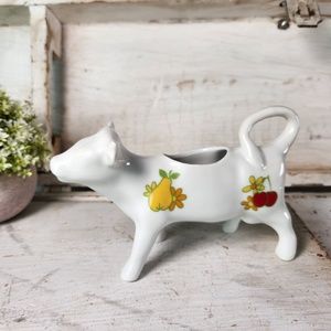 VTG Cordon Bleu Cow Creamer Pitcher w/ Retro Mid-Century Fruit Design